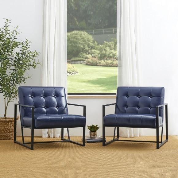 Glitzhome Glitzhome Set Of 2 Modern Navy Blue Leatherette Accent Armchair With Black Metal Frame