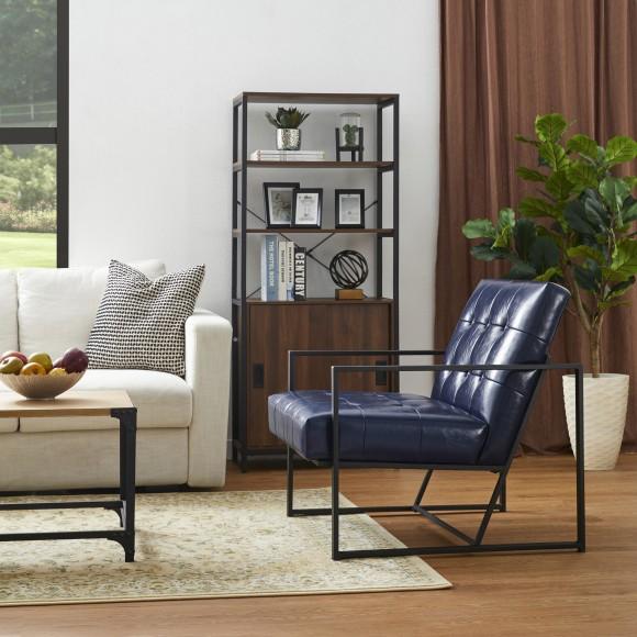 Glitzhome Glitzhome Set Of 2 Modern Navy Blue Leatherette Accent Armchair With Black Metal Frame