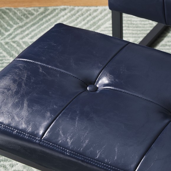 Glitzhome Glitzhome Set Of 2 Modern Navy Blue Thick Leatherette Accent Chair & Accent Stool