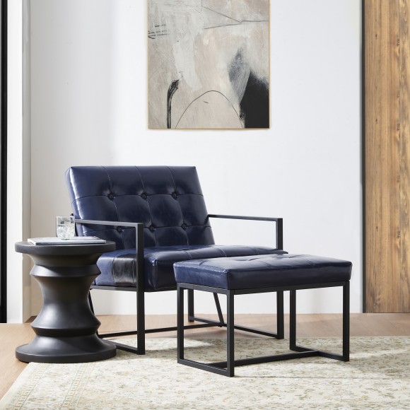 Glitzhome Glitzhome Set Of 2 Modern Navy Blue Thick Leatherette Accent Stool