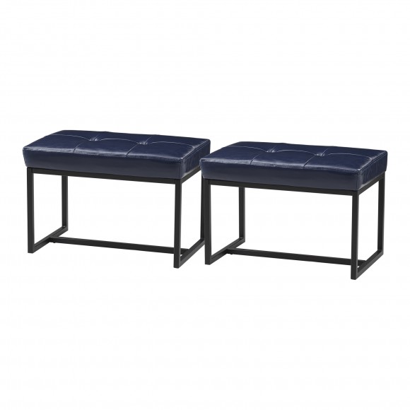 glitzhome Glitzhome Set of 2 Modern Navy Blue Thick Leatherette Accent Stool