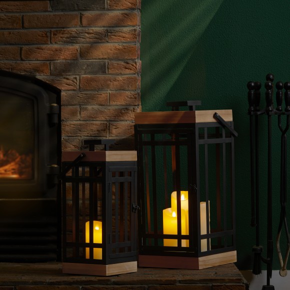 Glitzhome Glitzhome Set Of 2 Modern Square Metal/Wood Black Lanterns