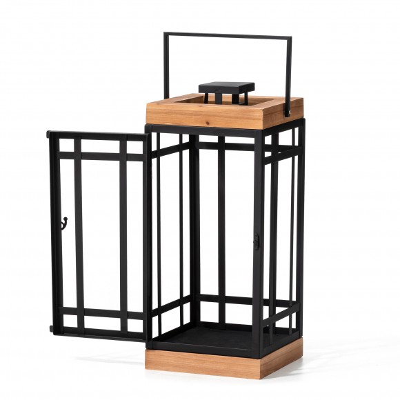 Glitzhome Glitzhome Set Of 2 Modern Square Metal/Wood Black Lanterns