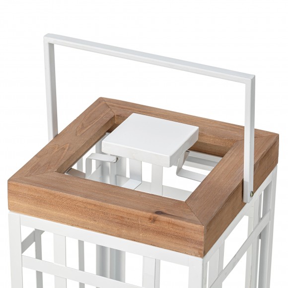 Glitzhome Glitzhome Set Of 2 Modern Square Metal/Wood White Lanterns