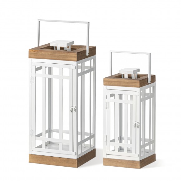 glitzhome Glitzhome Set of 2 Modern Square Metal/Wood White Lanterns