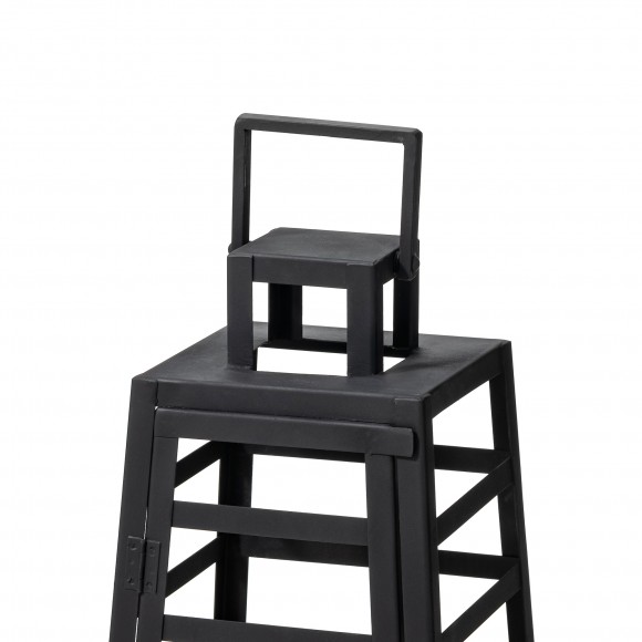 Glitzhome Glitzhome Set Of 2 Modern Trapezoid Metal/Wood Black Lanterns