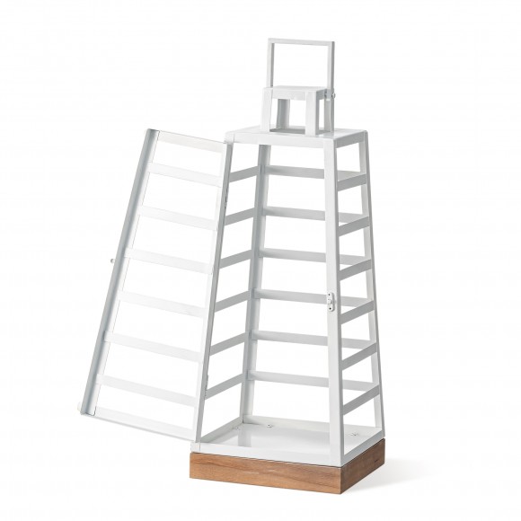 Glitzhome Glitzhome Set Of 2 Modern Trapezoid Metal/Wood White Lanterns