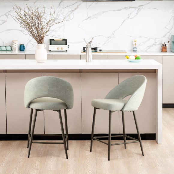 Glitzhome Glitzhome Set Of 2 Modern Two-Tone Color Counter Stool With Brown Metal Tapered Legs - Grey Fabric & Leatherette