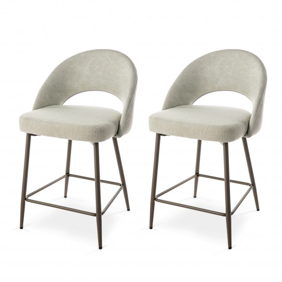 glitzhome Glitzhome Set of 2 Modern Two-Tone Color Counter Stool with Brown Metal Tapered Legs - Grey Fabric & Leatherette