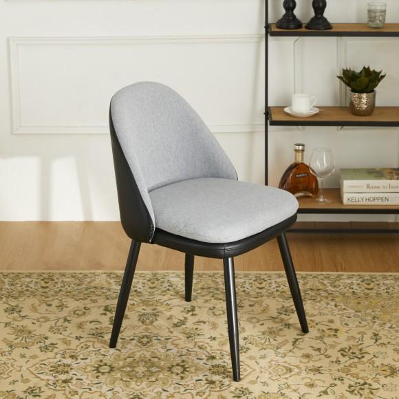 Glitzhome Glitzhome Set Of 2 Modern Two-tone Color Dining Chair With Metal Black Tapered Legs - Black Leatherette Mixed Grey Fabric