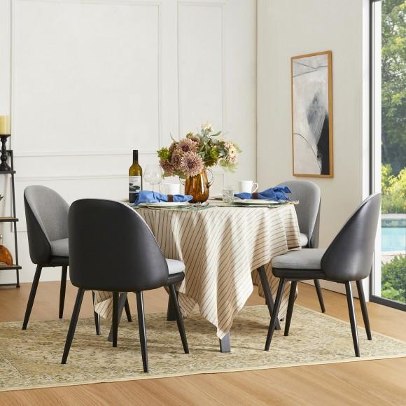 Glitzhome Glitzhome Set Of 2 Modern Two-tone Color Dining Chair With Metal Black Tapered Legs - Black Leatherette Mixed Grey Fabric