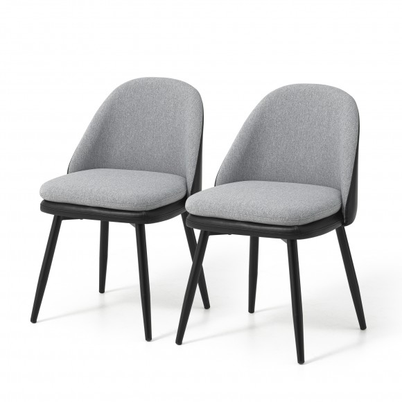 glitzhome Glitzhome Set of 2 Modern Two-tone Color Dining Chair with Metal Black Tapered Legs - Black Leatherette Mixed Grey Fabric