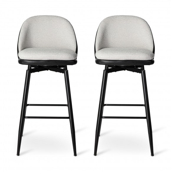 Glitzhome Glitzhome Set Of 2 Modern Two-tone Color Swivel Bar Stool With Metal Black Tapered Legs- Black Leatherette Mixed Beige Chenille Fabric