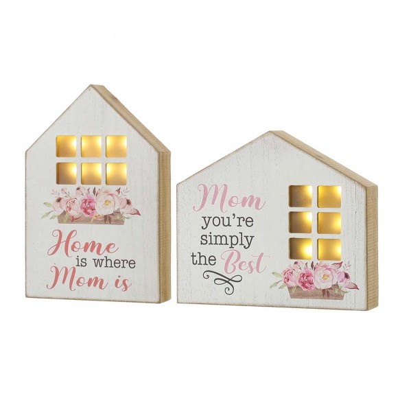 glitzhome Glitzhome Set of 2 Mother's Day Lighted Wooden House Shaped Table Sign