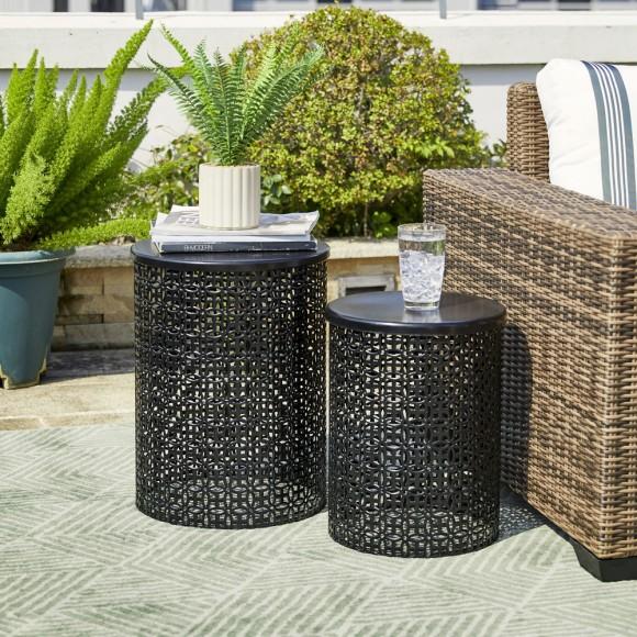 Glitzhome Glitzhome Set Of 2 Multi-functional Metal Black Garden Stool Or Planter Stand Or Accent Table Or Side Table