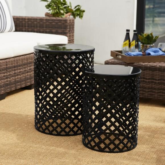 Glitzhome Glitzhome Set Of 2 Multi-functional Metal Black Garden Stool Or Planter Stand Or Accent Table Or Side Table