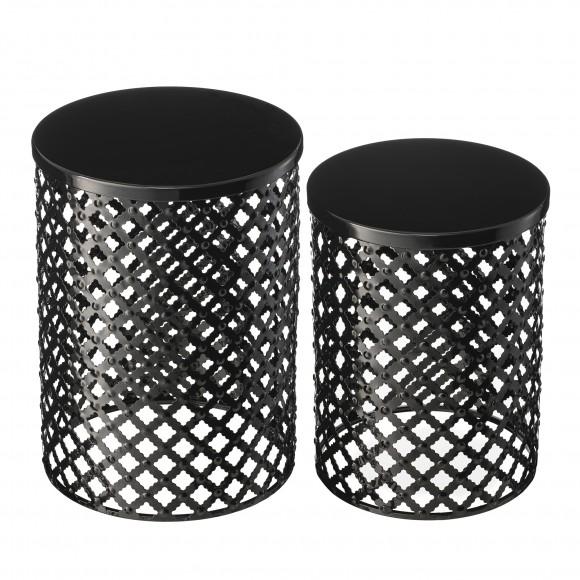 Glitzhome Glitzhome Set Of 2 Multi-functional Metal Black Garden Stool Or Planter Stand Or Accent Table Or Side Table