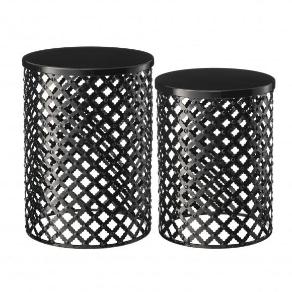 glitzhome Glitzhome Set of 2 Multi-functional Metal Black Garden Stool or Planter Stand or Accent Table or Side Table