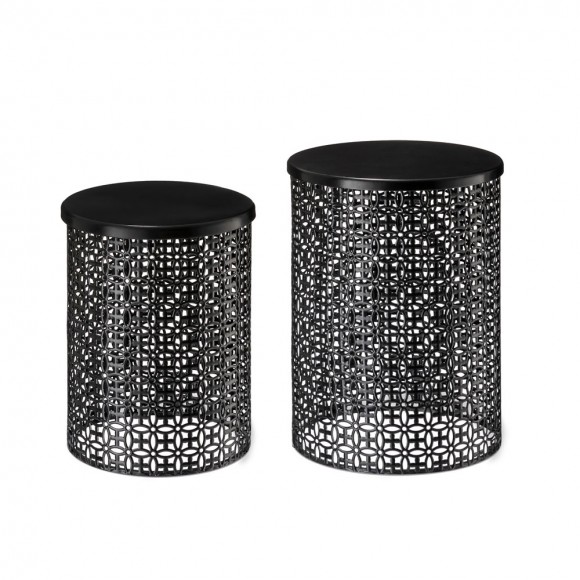 glitzhome Glitzhome Set of 2 Multi-functional Metal Black Garden Stool or Planter Stand or Accent Table or Side Table