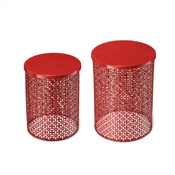 Glitzhome Glitzhome Set Of 2 Multi-functional Metal Red Garden Stool Or Planter Stand Or Accent Table Or Side Table