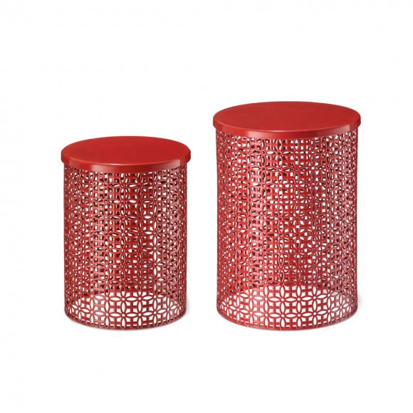 glitzhome Glitzhome Set of 2 Multi-functional Metal Red Garden Stool or Planter Stand or Accent Table or Side Table