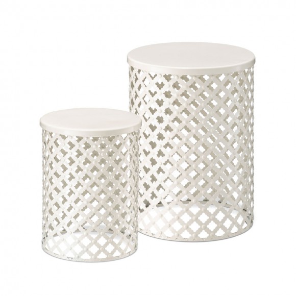 Glitzhome Glitzhome Set Of 2 Multi-functional Metal White Garden Stool Or Planter Stand Or Accent Table Or Side Table