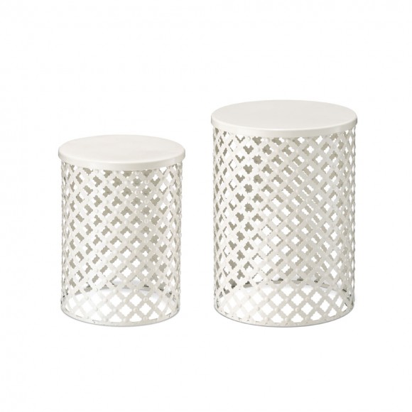glitzhome Glitzhome Set of 2 Multi-functional Metal White Garden Stool or Planter Stand or Accent Table or Side Table