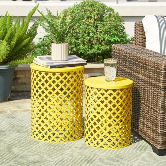 Glitzhome Glitzhome Set Of 2 Multi-functional Metal Yellow Garden Stool Or Planter Stand Or Accent Table Or Side Table