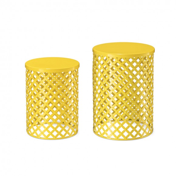 glitzhome Glitzhome Set of 2 Multi-functional Metal Yellow Garden Stool or Planter Stand or Accent Table or Side Table
