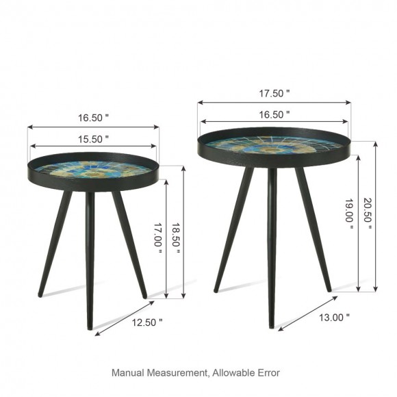Glitzhome Glitzhome Set Of 2 Nesting Accent Table With Mosaic Pattern Tray Top