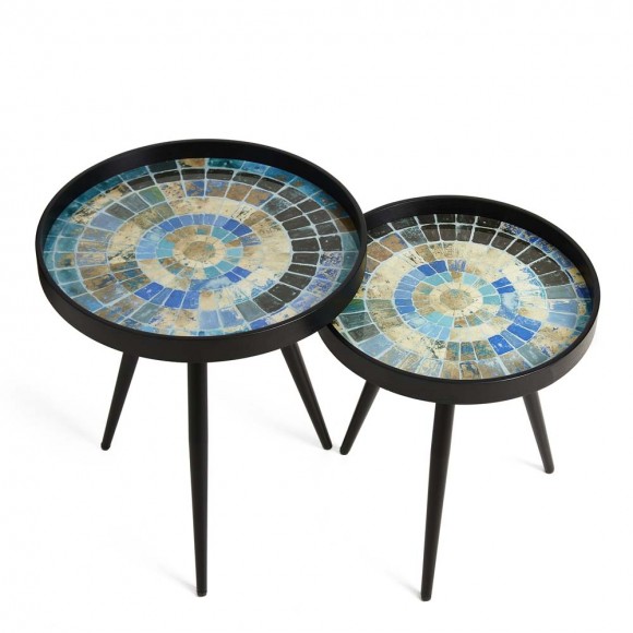 Glitzhome Glitzhome Set Of 2 Nesting Accent Table With Mosaic Pattern Tray Top