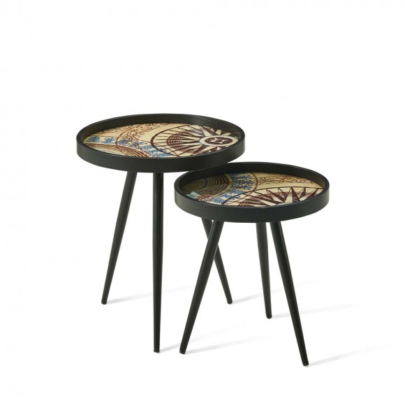 glitzhome Glitzhome Set of 2 Nesting Accent Table with Polygonal Star Pattern Tray Top