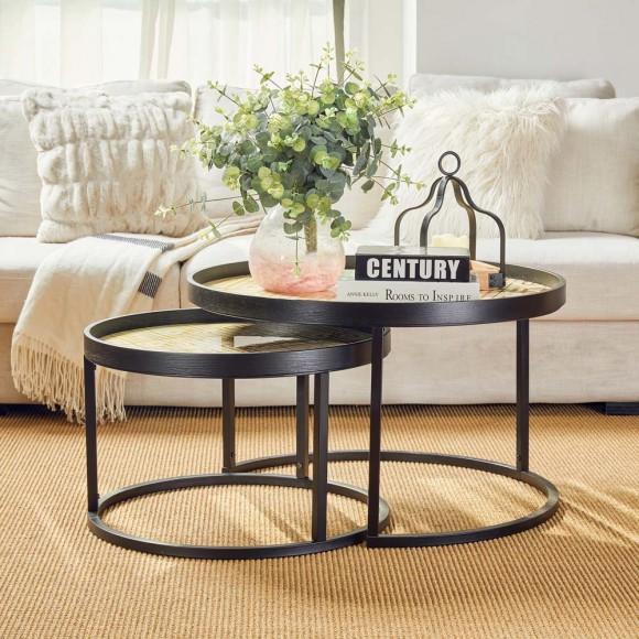 Glitzhome Glitzhome Set Of 2 Nesting Coffee Table With Plaid Pattern Tray Top