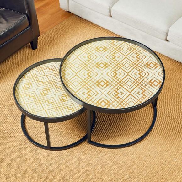 Glitzhome Glitzhome Set Of 2 Nesting Coffee Table With Plaid Pattern Tray Top