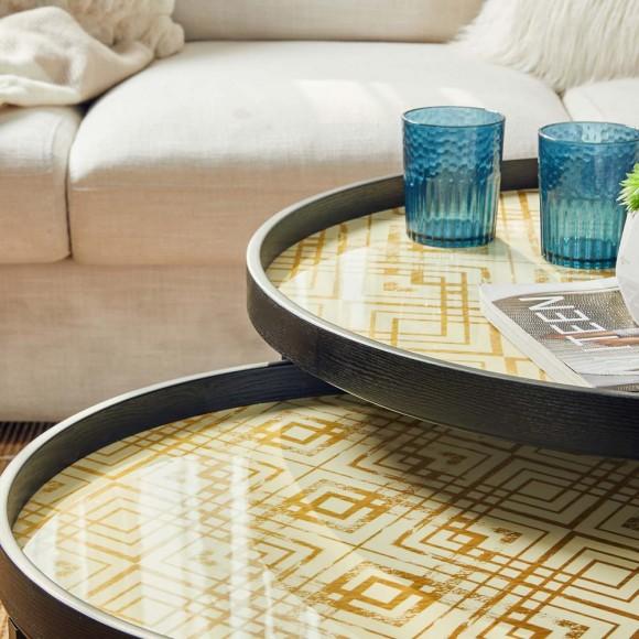 Glitzhome Glitzhome Set Of 2 Nesting Coffee Table With Plaid Pattern Tray Top