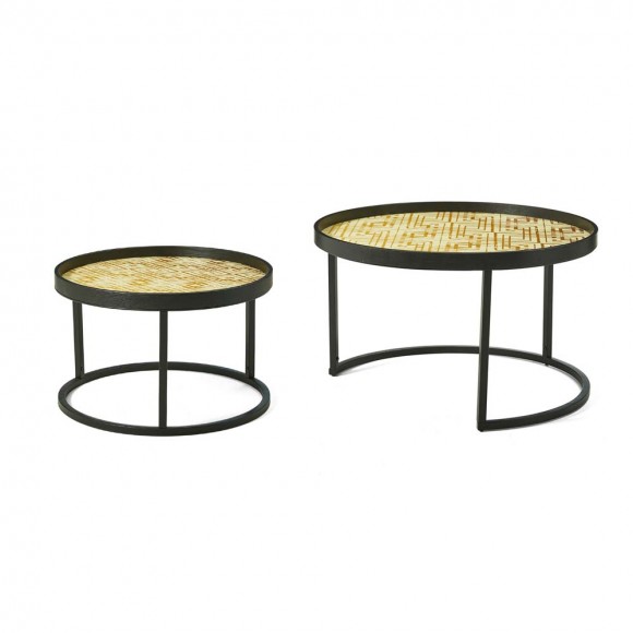 glitzhome Glitzhome Set of 2 Nesting Coffee Table with Plaid Pattern Tray Top