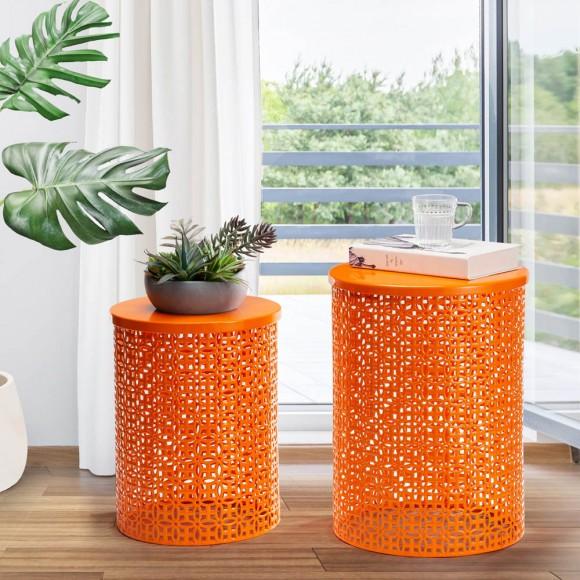 Glitzhome Glitzhome Set Of 2 Orange Metal Garden Stool Or Plant Stand Or Accent Table (Multi-functional)