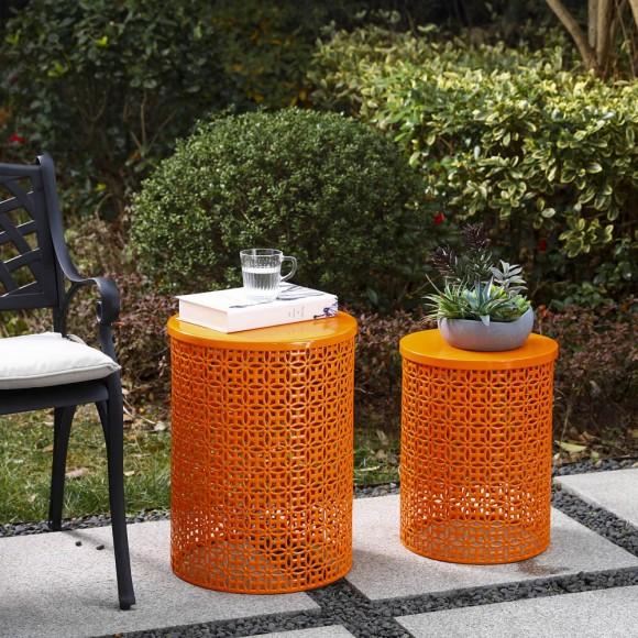 Glitzhome Glitzhome Set Of 2 Orange Metal Garden Stool Or Plant Stand Or Accent Table (Multi-functional)