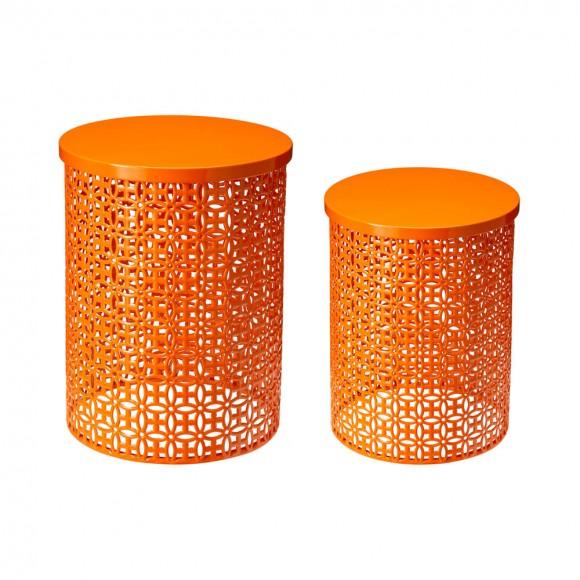 Glitzhome Glitzhome Set Of 2 Orange Metal Garden Stool Or Plant Stand Or Accent Table (Multi-functional)