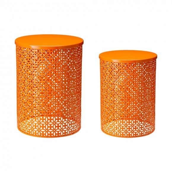 glitzhome Glitzhome Set of 2 Orange Metal Garden Stool or Plant Stand or Accent Table (Multi-functional)