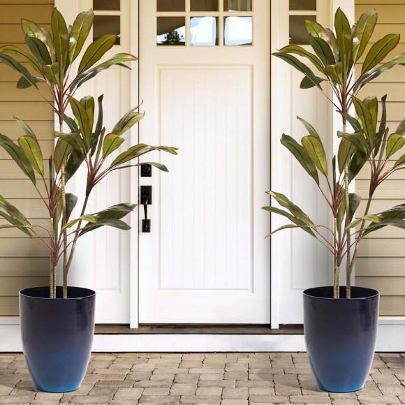 Glitzhome Glitzhome Set Of 2 Oversized Eco-Friendly PE Cobalt Blue Faux Ceramic Tall Pot Planter