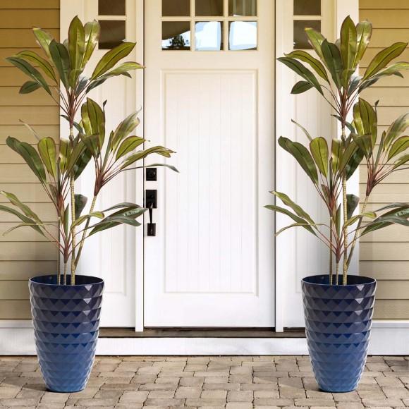 Glitzhome Glitzhome Set Of 2 Oversized Eco-Friendly PE Cobalt Blue Faux Ceramic Textured Tall Pot Planter