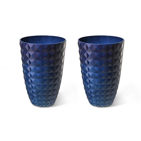 glitzhome Glitzhome Set of 2 Oversized Eco-Friendly PE Cobalt Blue Faux Ceramic Textured Tall Pot Planter glitzhome Glitzhome Set of 2 Oversized Eco-Friendly PE Cobalt Blue Faux Ceramic Textured Tall Pot Planter