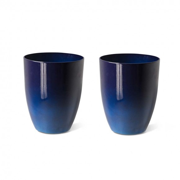 glitzhome Glitzhome Set of 2 Oversized Eco-Friendly PE Cobalt Blue Faux Ceramic Tall Pot Planter