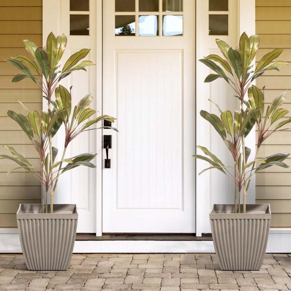 Glitzhome Glitzhome Set Of 2 Oversized Eco-Friendly PE Faux Concrete Square Fluted Pot Planter