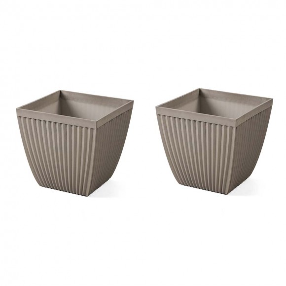 glitzhome Glitzhome Set of 2 Oversized Eco-Friendly PE Faux Concrete Square Fluted Pot Planter