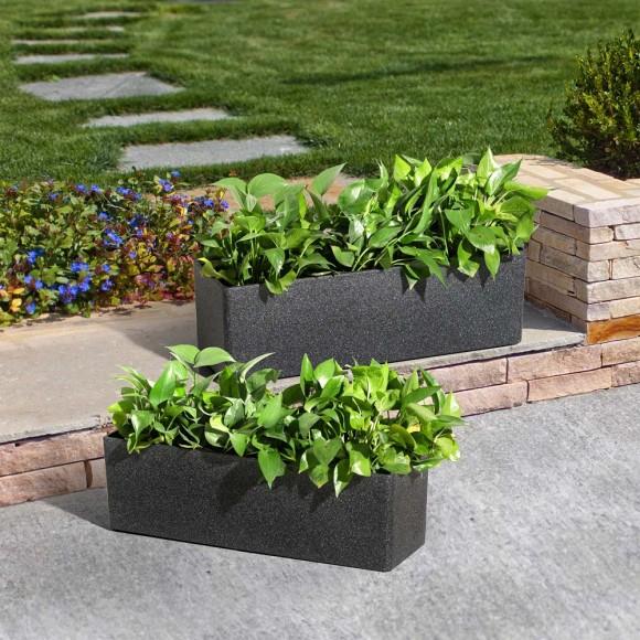 Glitzhome Glitzhome Set Of 2 Oversized Eco- Friendly PE Oversized Faux Marble Rectangle Planter
