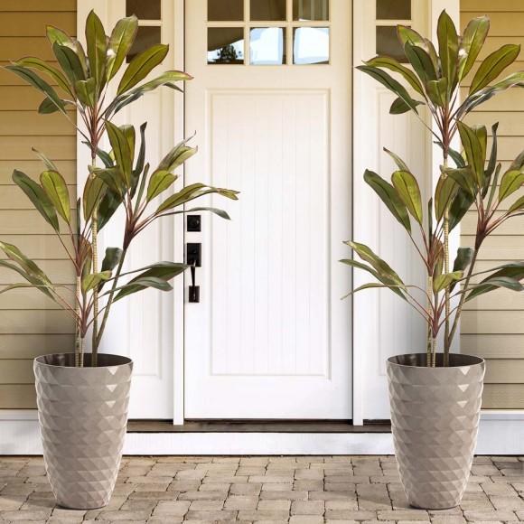 Glitzhome Glitzhome Set Of 2 Oversized Eco-Friendly PE Sand Beige Faux Ceramic Textured Tall Pot Planter