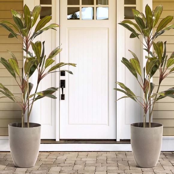 Glitzhome Glitzhome Set Of 2 Oversized Eco-Friendly PE Sand Beige Faux Ceramic Tall Pot Planter