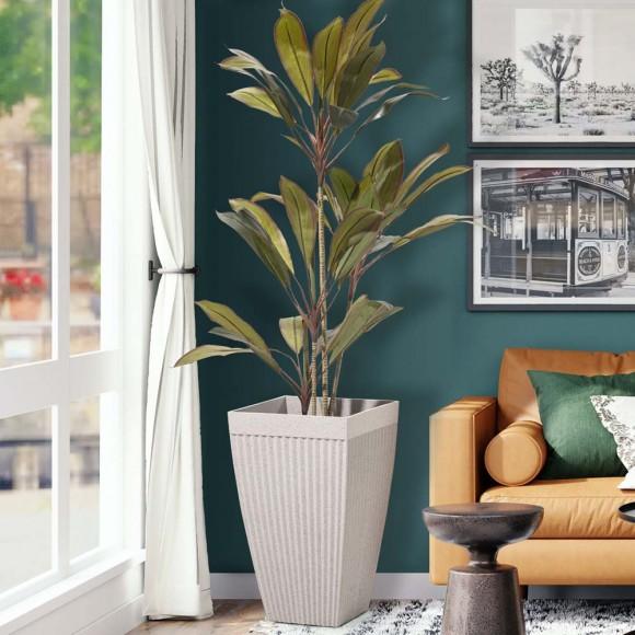 Glitzhome Glitzhome Set Of 2 Oversized Eco-Friendly PE Sand Beige Terrazzo Fluted Tapered Tall Pot Planter